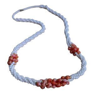 Beautiful Vintage White a Faux Coral Style Beaded Torsade Twist Necklace